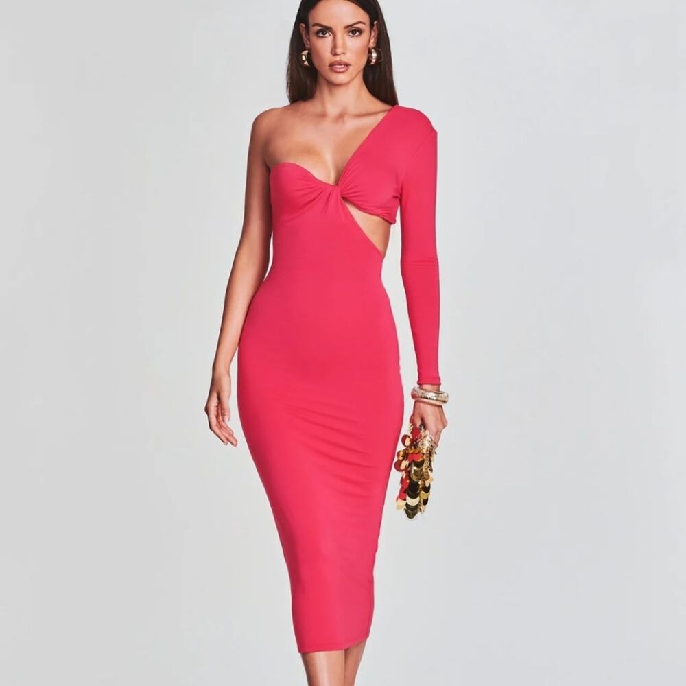 SER.O.YA Ivana One Sleeve Midi Dress Cutout Coral Orange Pink NWT Revolve XS